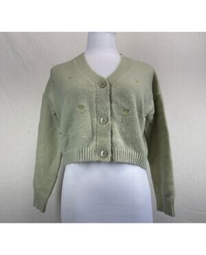 Witty Fox Contemporary Cropped Sweater with Embroidered Hearts Size M